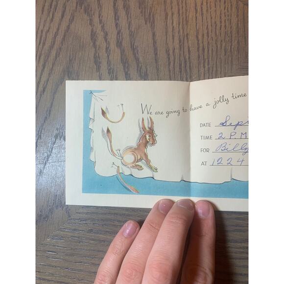 Laughing Blindfolded Girl and Boy, Please Come to a Birthday Party, 1950 - Picture 2 of 3